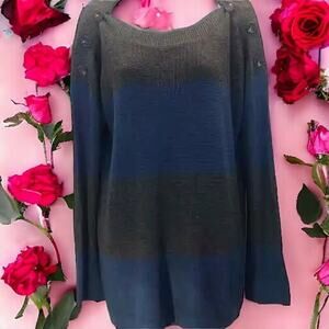 Vince Camuto Womens Size Medium Sweater Button Accent Thermal Knit Gray Blue